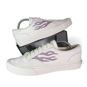 Straye Logan Leather Skate‎ Shoes White / Purple Flames Men's 10.5